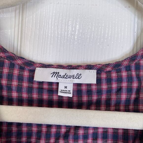MADEWELL Flutter-Sleeve Side-Tie Wrap Top in Plaid Burnished Rose Size Medium - Picture 6 of 9